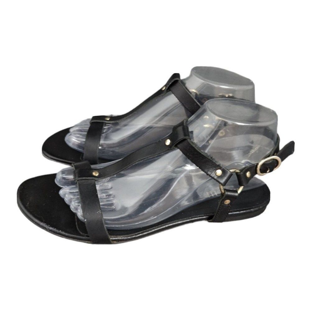 Minelli black Flat Leather Sandals Size 39/ US 8.5 Made in Italy